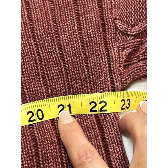 NATURAL REFLECTIONS Burgundy Acid Washed V-neck Cable Knit Sweater Medium - Picture 7 of 8